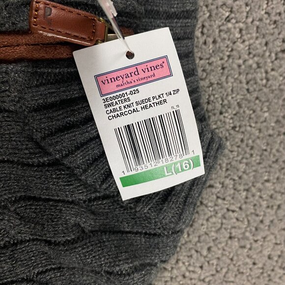 Vineyard Vines Cable Knit 1/4 Zip Pullover Sweater Kids Boy's L(16) Charcoal - Picture 5 of 9